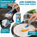Cepillo con Dispensador de Jabón y Cabezal de Esponja Reemplazable. Limpiador para Platos, Ollas y Fregadores.