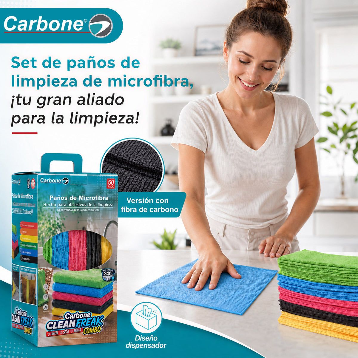 Paños de Microfibra 30x30cm para limpieza. Toallas Multiuso Lavables, Reutilizables y Absorbentes (Pack de 50 unidades). Clean Freak