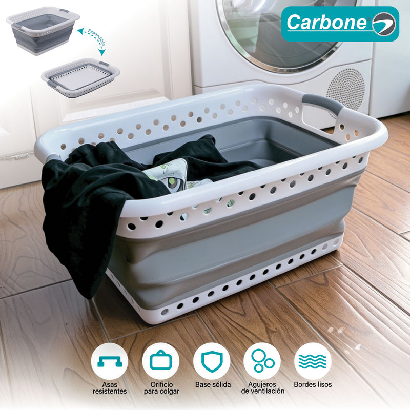 Cesta de Ropa Plegable de 34L. Canasta Expandible con Asas Resistentes y Orificios de Ventilación. Organizador para Ropa y Toallas.