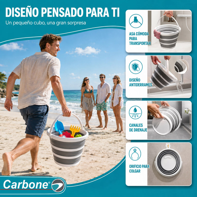 Cubeta Plegable de 10L con Asa. Balde Expandible y Compacto para Limpieza, Hogar y Almacenamiento.