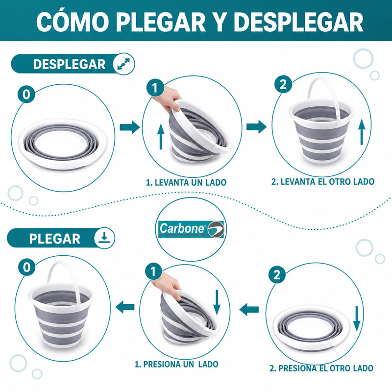 Cubeta Plegable de 10L con Asa. Balde Expandible y Compacto para Limpieza, Hogar y Almacenamiento.