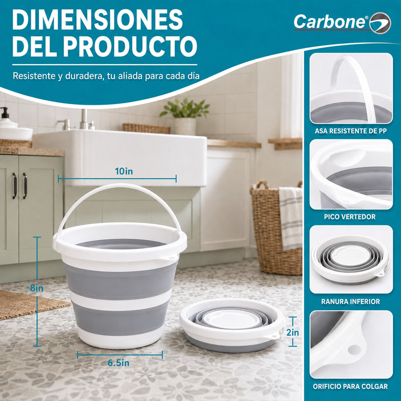 Cubeta Plegable de 5L con Asa. Balde Expandible y Compacto para Limpieza, Hogar y Almacenamiento.