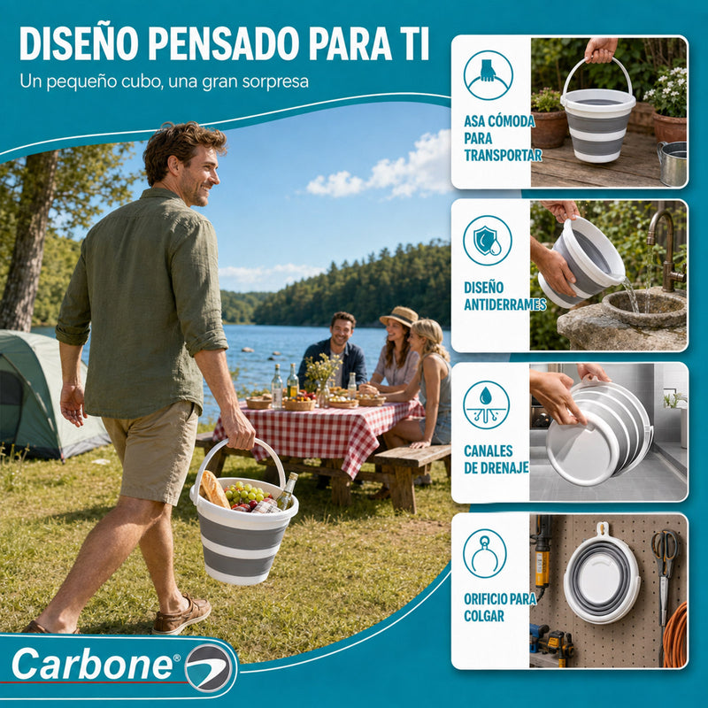 Cubeta Plegable de 5L con Asa. Balde Expandible y Compacto para Limpieza, Hogar y Almacenamiento.