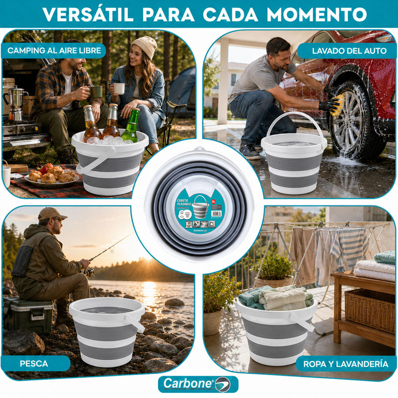 Cubeta Plegable de 5L con Asa. Balde Expandible y Compacto para Limpieza, Hogar y Almacenamiento.