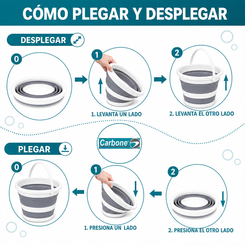Cubeta Plegable de 5L con Asa. Balde Expandible y Compacto para Limpieza, Hogar y Almacenamiento.