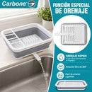 Escurridor de Platos Plegable con Compartimiento para Cubiertos. Organizador de Cocina con Drenaje para Fregador.