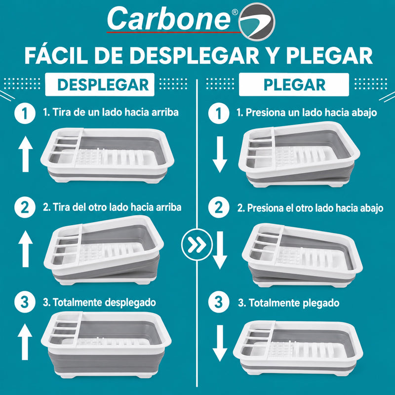 Escurridor de Platos Plegable con Compartimiento para Cubiertos. Organizador de Cocina con Drenaje para Fregador.