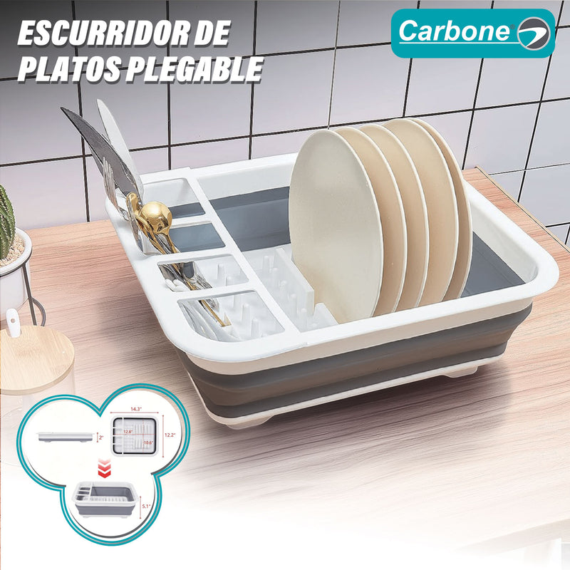 Escurridor de Platos Plegable con Compartimiento para Cubiertos. Organizador de Cocina con Drenaje para Fregador.