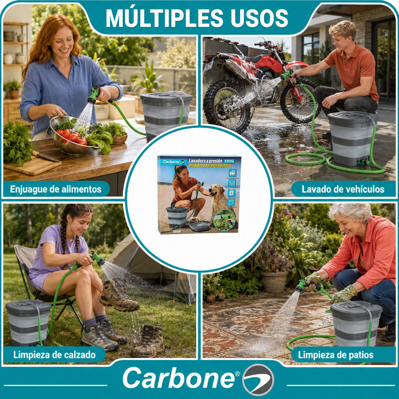 Lavadora a Presión Portátil Plegable de 15L. Cubeta cubo agua Inalámbrica con Batería Recargable. Hidrolavadora con Manguera Extensible.