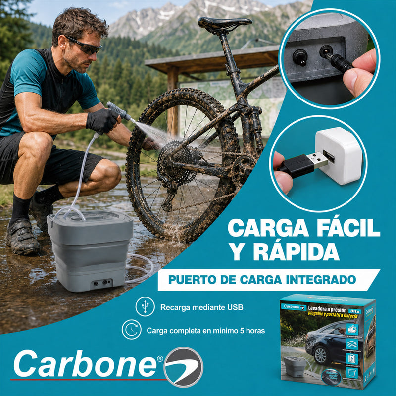 Lavadora a Presión Portátil Plegable de 8L. Inalámbrica con Batería Recargable. Cubeta cubo agua  Hidrolavadora con Manguera Extensible.