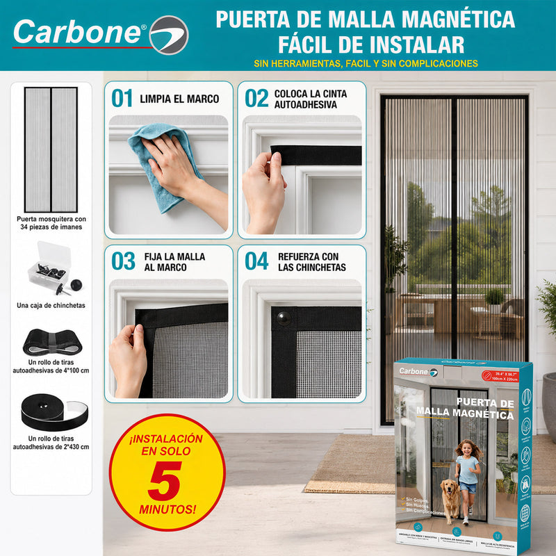 Cortina Mosquitera Magnética Multiuso. Color Negro. Mosquitero Para Puertas (100x220cm). Malla Antimosquitos Fácil De Instalar.