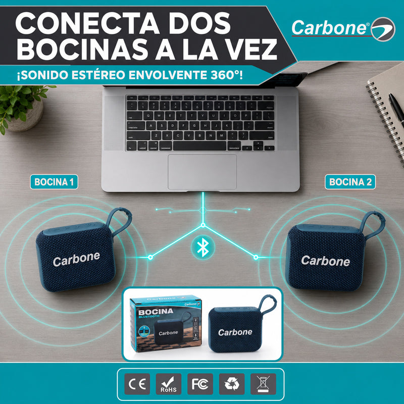 Bocina Bluetooth 5W con Alcance de 10m y  3 Horas de Reproducción. Parlante con Micrófono Manos Libres. Sistema de Conexíon Simultánea hasta 2 bocinas