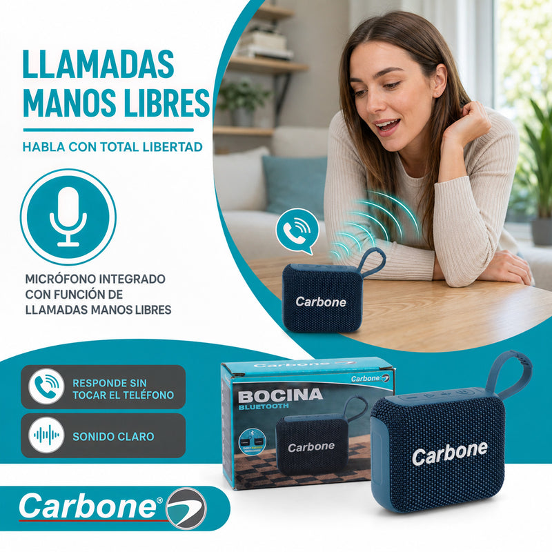 Bocina Bluetooth 5W con Alcance de 10m y  3 Horas de Reproducción. Parlante con Micrófono Manos Libres. Sistema de Conexíon Simultánea hasta 2 bocinas