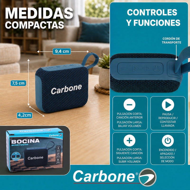 Bocina Bluetooth 5W con Alcance de 10m y  3 Horas de Reproducción. Parlante con Micrófono Manos Libres. Sistema de Conexíon Simultánea hasta 2 bocinas