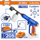 Hidrolavadora Inalámbrica 20V Motor sin escobillas. 3.2L 24.8 Bar. Parada Automática. Pistola 6 patrones. Incluye 2 Baterías y cargador.