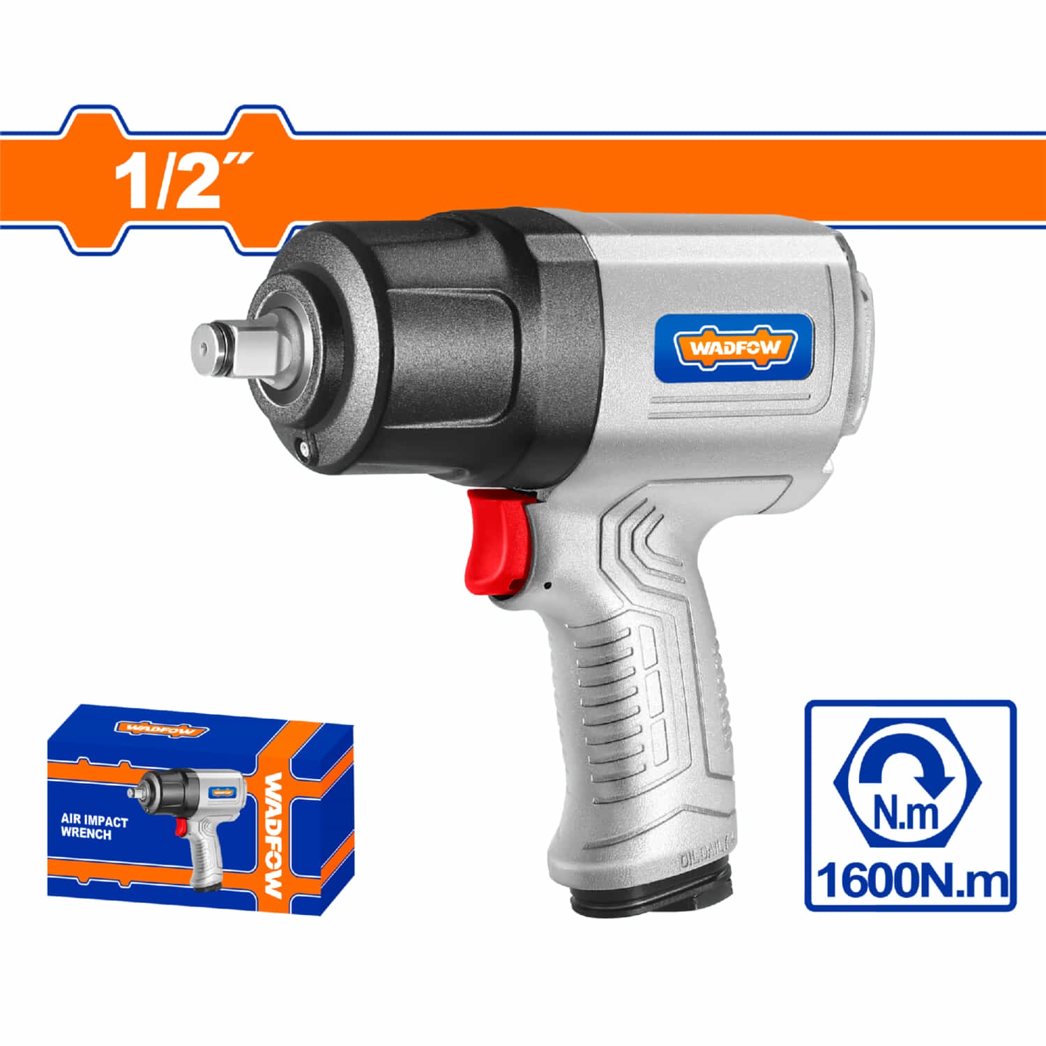 Llave de impacto neumatica sin conector rápido 12.5mm 1/2" 1600Nm 7800rpm Consumo de aire 198L/min doble martillo.