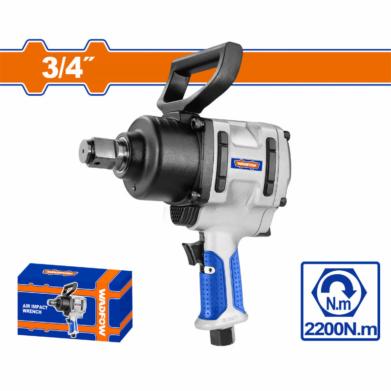 Llave de impacto neumática sin conector rápido 19mm (3/4") Veloc sin carga 4600rpm Torque Max 2200Nm Doble martillo. Pistola