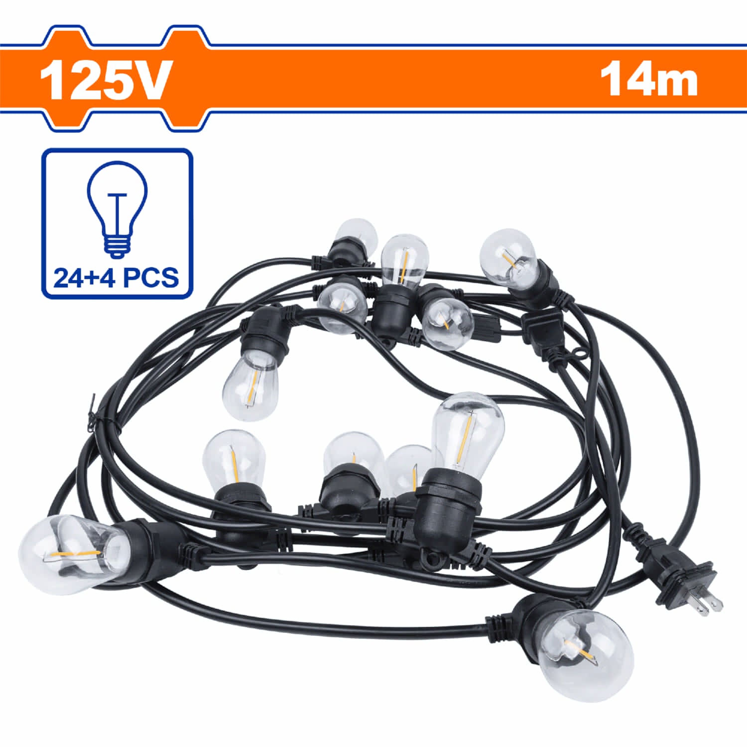 Guirnalda de Luces LED 14.6m 24 Bombillas E26 S14 1W, Exterior 125V, Cable ETL, con Repuestos
