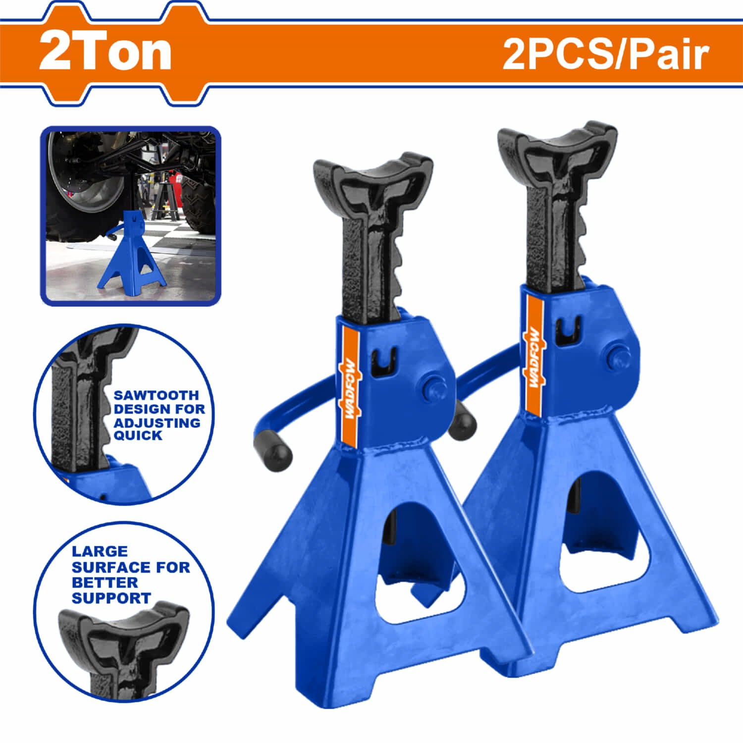 Gatos de Soporte 2 Ton. Alt. Min: 250mm. Alt. Max: 380mm. Se Vende en Par. Jack Stand