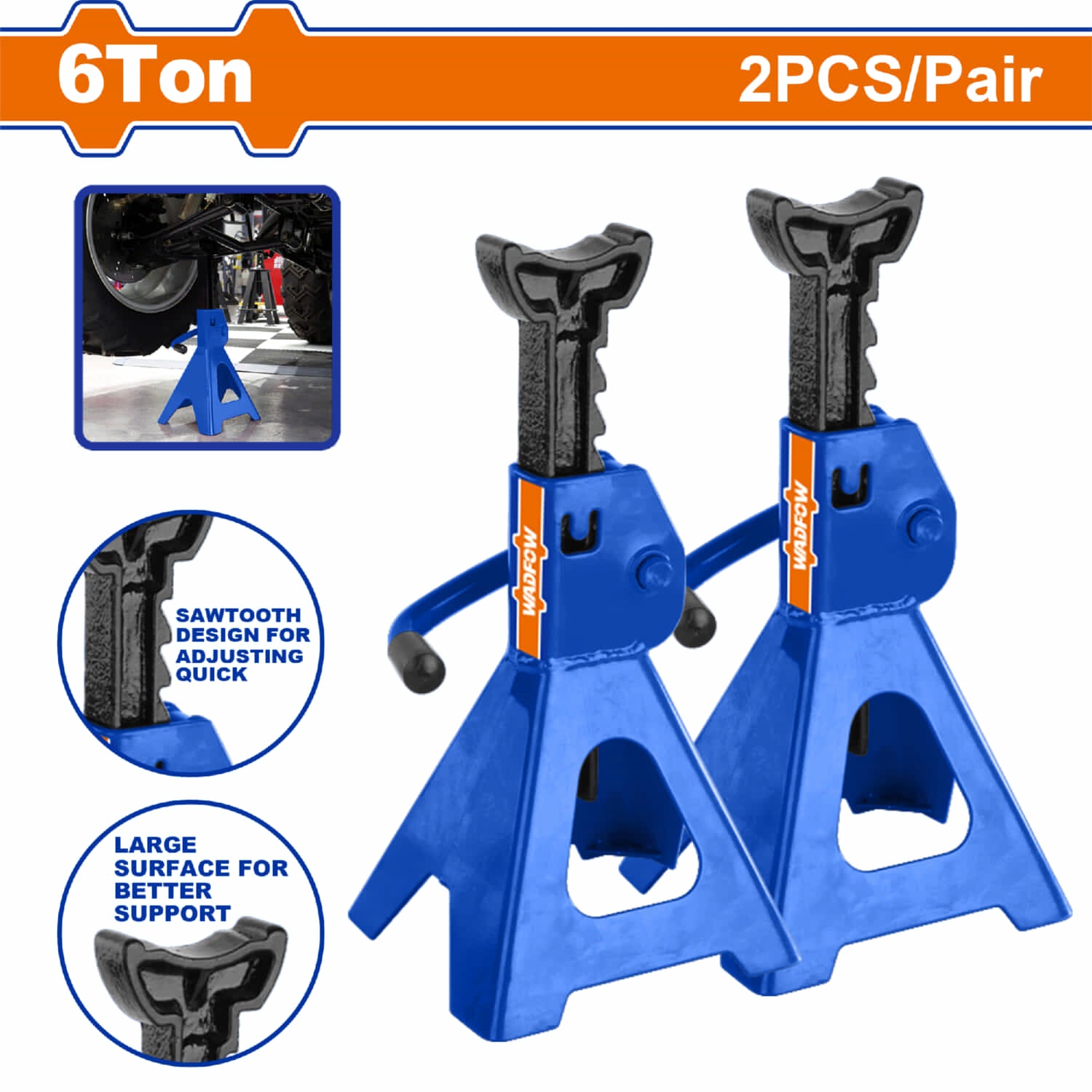 Gatos de Soporte 6 Ton. Alt. Min: 393mm. Alt. Max: 593mm. Se Vende en Par. Jack Stand