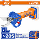 Tijera de Podar Inalámbrica 20V Motor sin Escobillas. Diámetro 25mm. No incluye Batería ni Cargador.