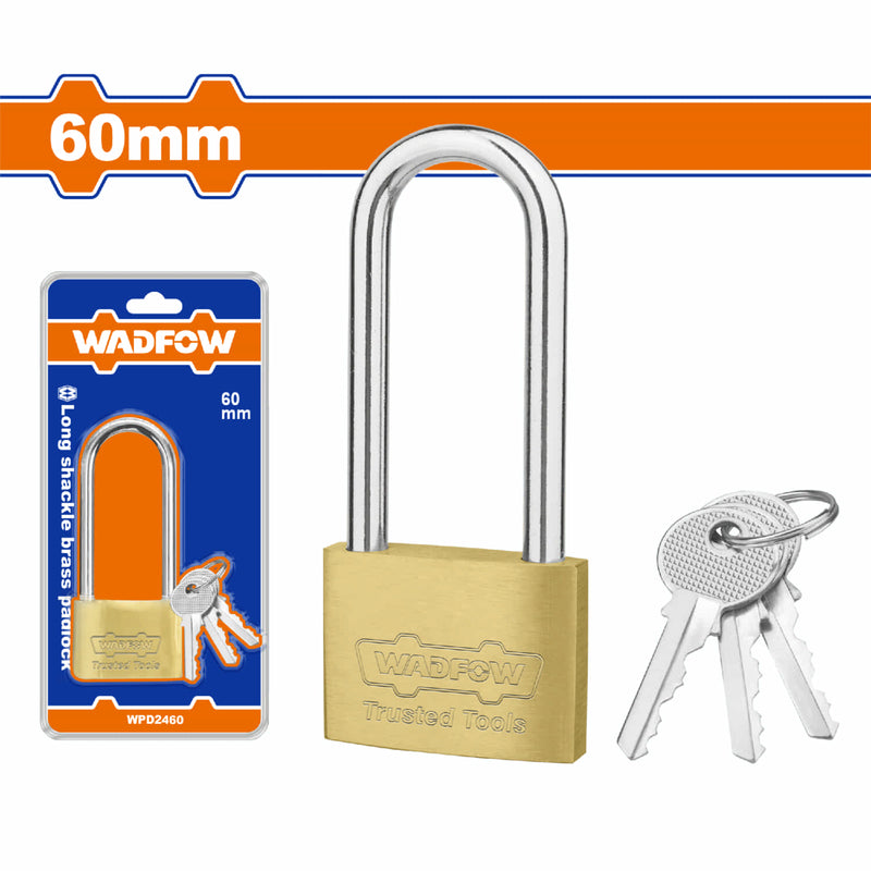 Candado de latón extra largo estándar 60mm. Incluye 3 llaves.