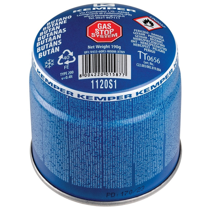 Gas Butano 190gr/6.7oz Kemper. Para usar con soplete