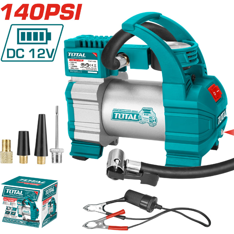 Compresor de Aire Automatico. DC 12V. Corriente 10 A. Presion Max. 140 PSI ( 10 Bar ).