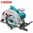 Sierra circular 1400W. Diam. disco185mm. 4800rpm capac. corte 45° 44mm y 90° 65mm.