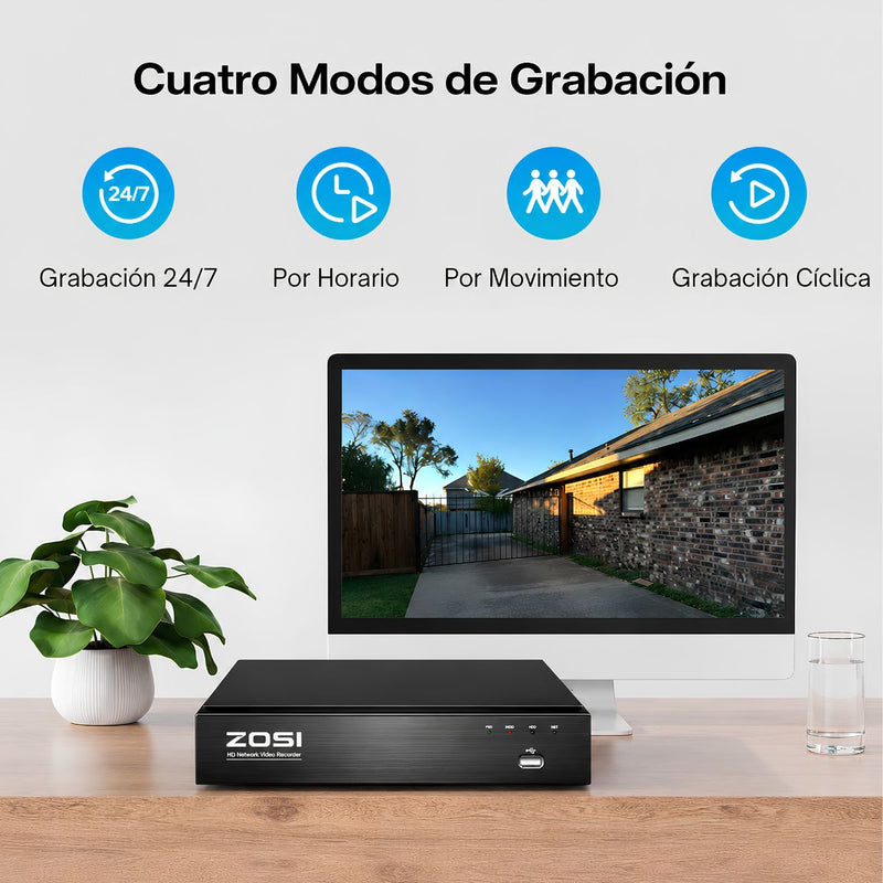 Cámaras De Seguridad PoE 8.0MP/4K (Set de 4) con NVR 8 Canales. Visión Nocturna a Color 20m y Detección Humana con Audio Integrado