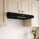 Campana Extractora SLIM Touchless 76 cm Vidrio Negro frontal cuerpo negro 80Watts Filtro Filtro deflector (Baffle) 110V