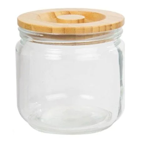 Tarro frasco de vidrio Luciano con tapa de madera, 4.25 "de diámetro x 4.25" de alto