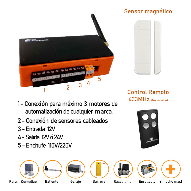 Dispositivo WiFi para controlar los automatismos de puertas de cualquier marca.