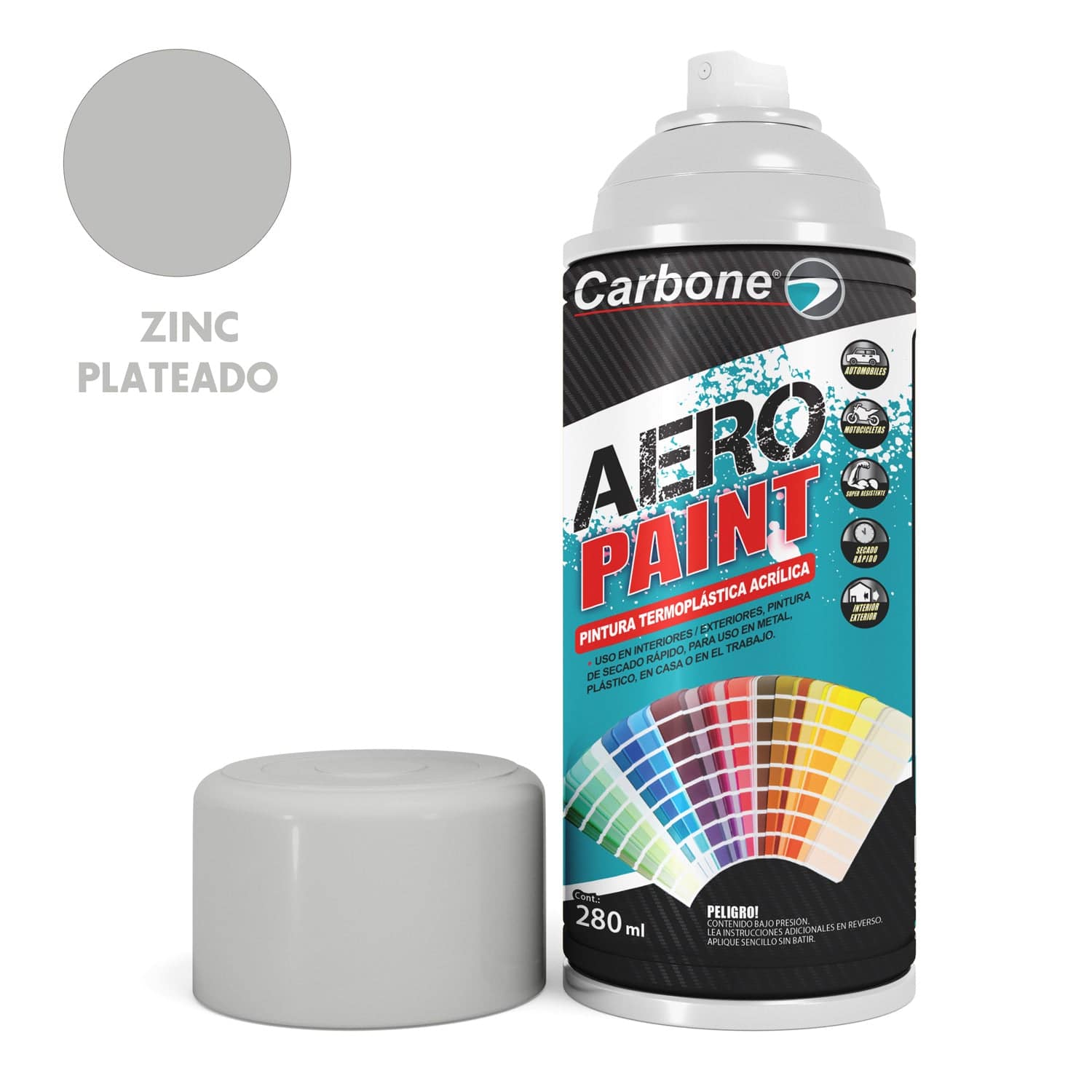 Pintura Aerosol En Spray Zinc Plateado 280Ml. Interiores Y Exteriores Alta Calidad