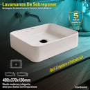 Lavamanos de Sobreponer Rectangular 48x37x13 cm Cerámica Sanitaria Premium, Diseño Moderno