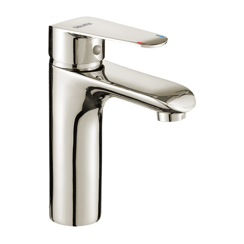 Llave de Lavamanos Individual. Grifo para Lavabo de zinc satinado. Pluma Agua Fría y Caliente.