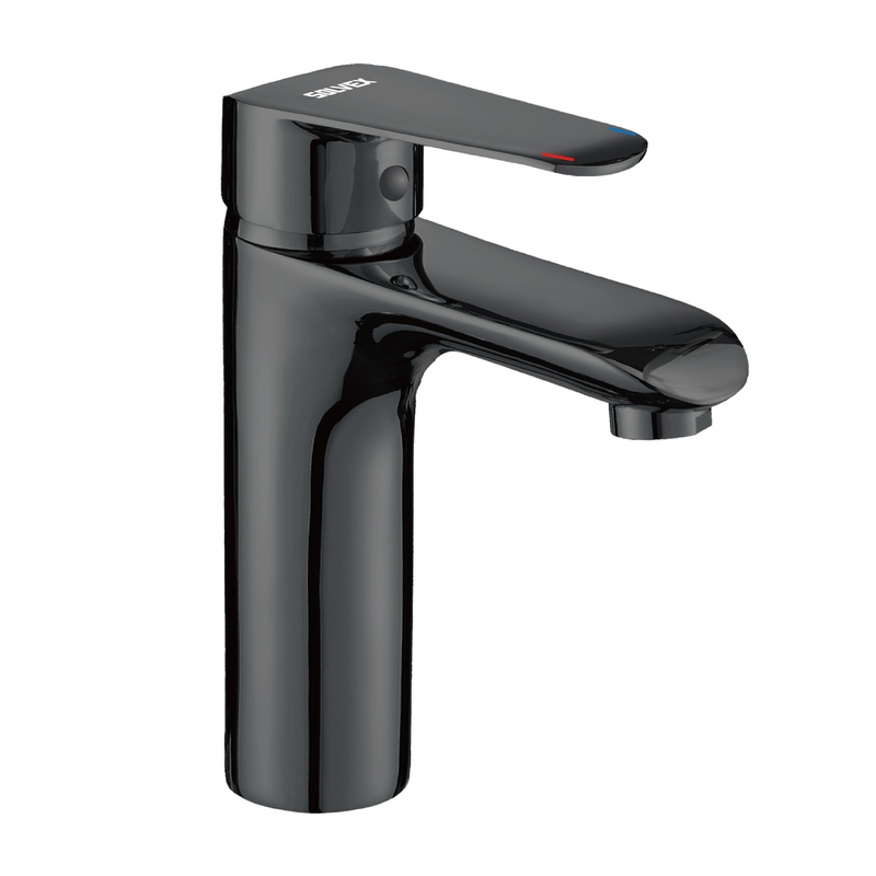 Llave de Lavamanos Individual. Grifo para Lavabo de zinc. Color negro. Pluma Agua Fría y Caliente.