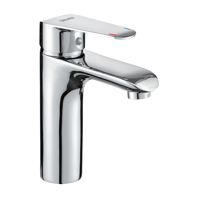 Llave de Lavamanos Individual. Grifo para Lavabo de zinc cromado. Pluma Agua Fría y Caliente.