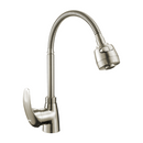 Grifo de cocina para fregador de zinc cromado. Pluma llave monomando de cuello flexible y doble función riego o chorro.