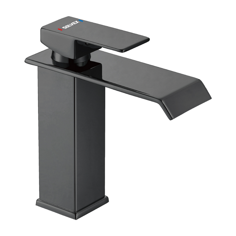 Llave de Lavamanos Individual. Color negro. Grifo para Lavabo. Pluma Agua Fría y Caliente.