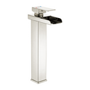 Llave de Lavamanos Individual Alta. Acabado satinado. Grifo para Lavabo. Pluma Agua Fría y Caliente.