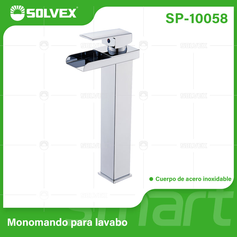 Llave de Lavamanos Individual Alta. Color Cromado Brillante. Grifo para Lavabo. Pluma Agua Fría y Caliente.