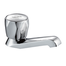 Llave individual para lavabo de latón cromado. Pluma Grifo de baño corto con manija hexagonal y cartucho de latón.