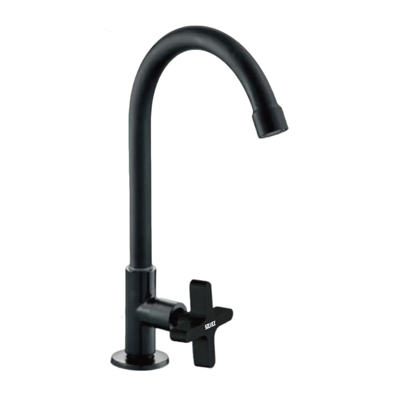 Llave de fregador color negro. Pluma Grifo de cocina alto con tubo de acero inoxidable y válvula de agua fría.