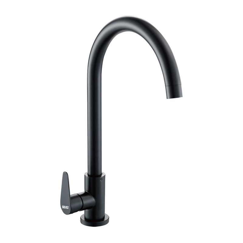 Llave de fregador Individual. Color Negro Mate. Grifo para Cocina. Pluma de Acero Inoxidable.