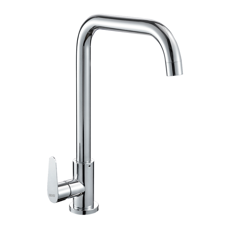 Llave de fregador Individual. Color Cromado Brillante. Grifo para Cocina. Pluma de Acero Inoxidable.