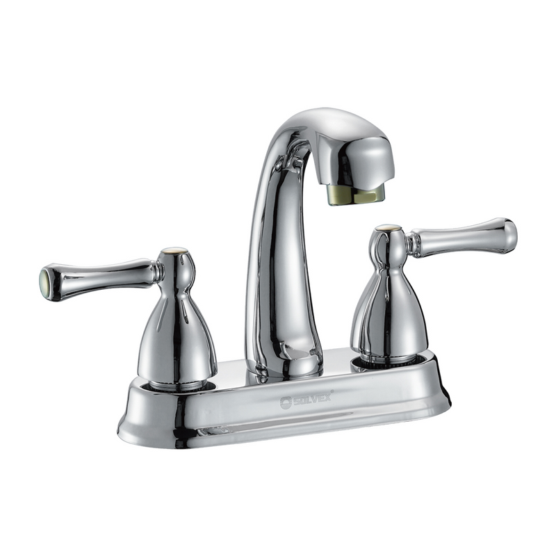 Llave Mezcladora 4" Para Lavamanos Con Cubierta Y Manerales Tipo Palanca. Pluma Grifo Modo Frío Y Caliente.