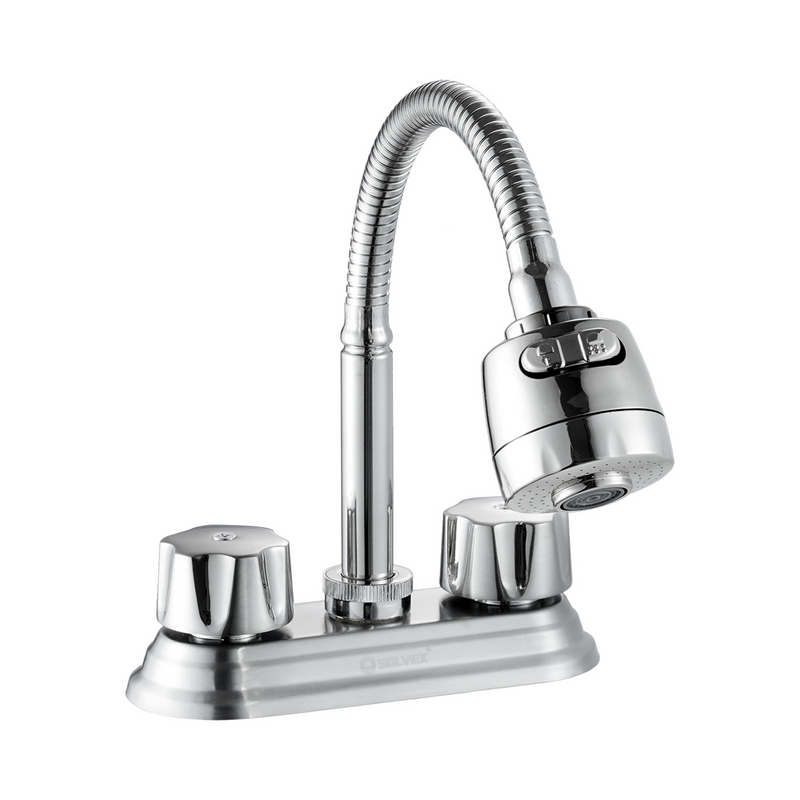 Llave Mezcladora 4” Para Lavamanos o Bar. Grifo de Cuello Flexible con Doble Función (Riego y Chorro). Agua Fría y Caliente.