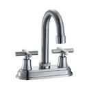 Llave Mezcladora 4" Para Lavamanos Con Cubierta y Manerales Tipo Cruz. Pluma Giratoria con Acabado satinado.