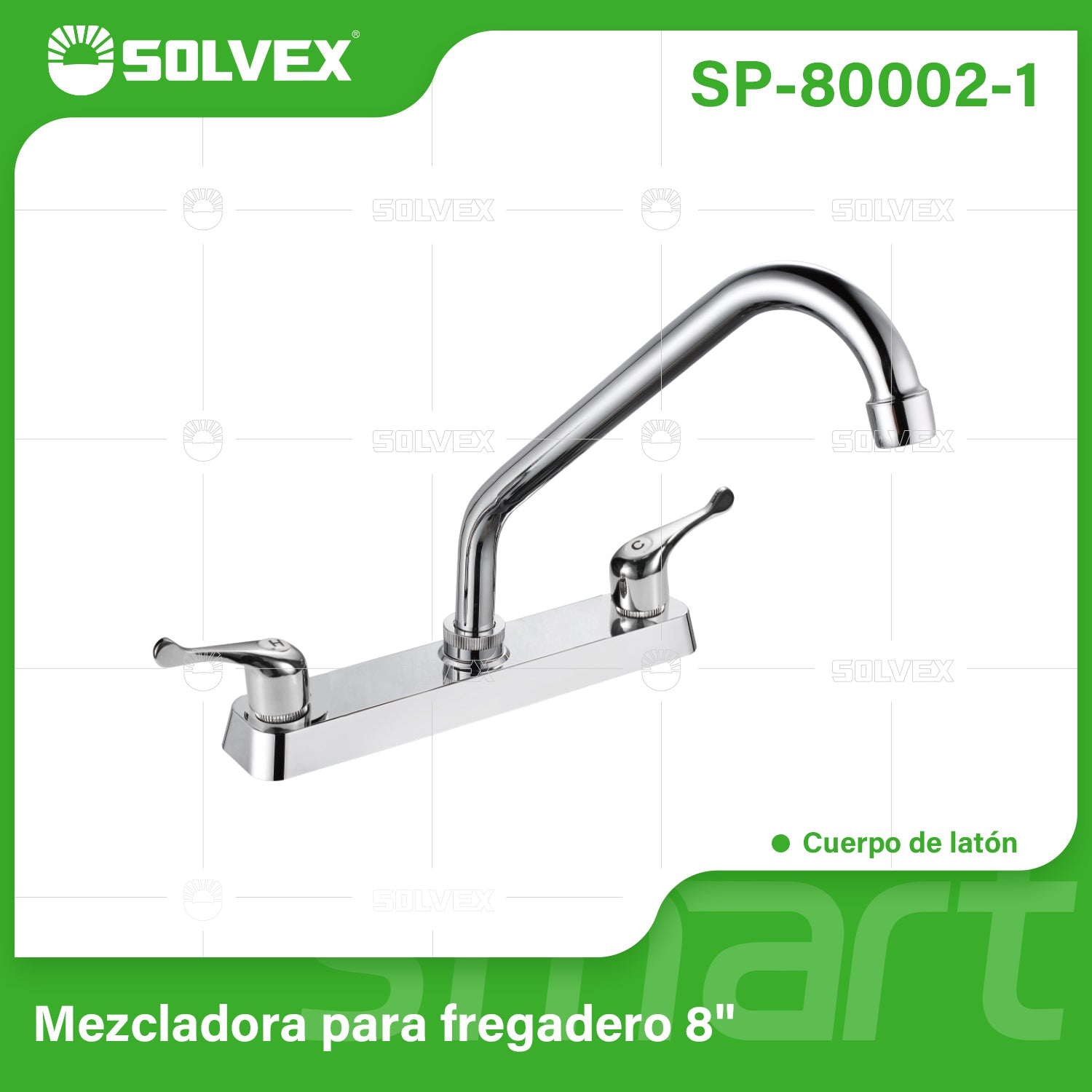 Llave Mezcladora 8" para fregador de Cocina. Grifo de Latón con Manerales de Palanca y Pluma Giratoria.